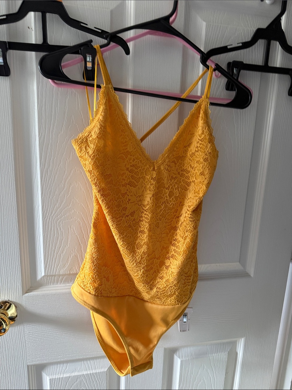 Ambiance Yellow Lace Bodysuit with Crossback Straps